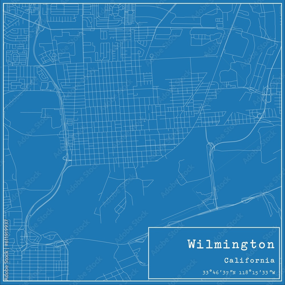 Obraz premium Blueprint US city map of Wilmington, California.