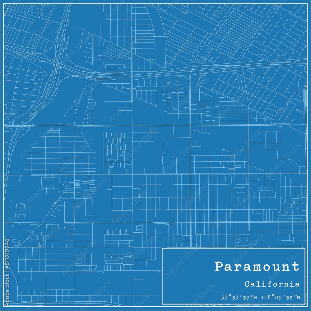 Fototapeta premium Blueprint US city map of Paramount, California.