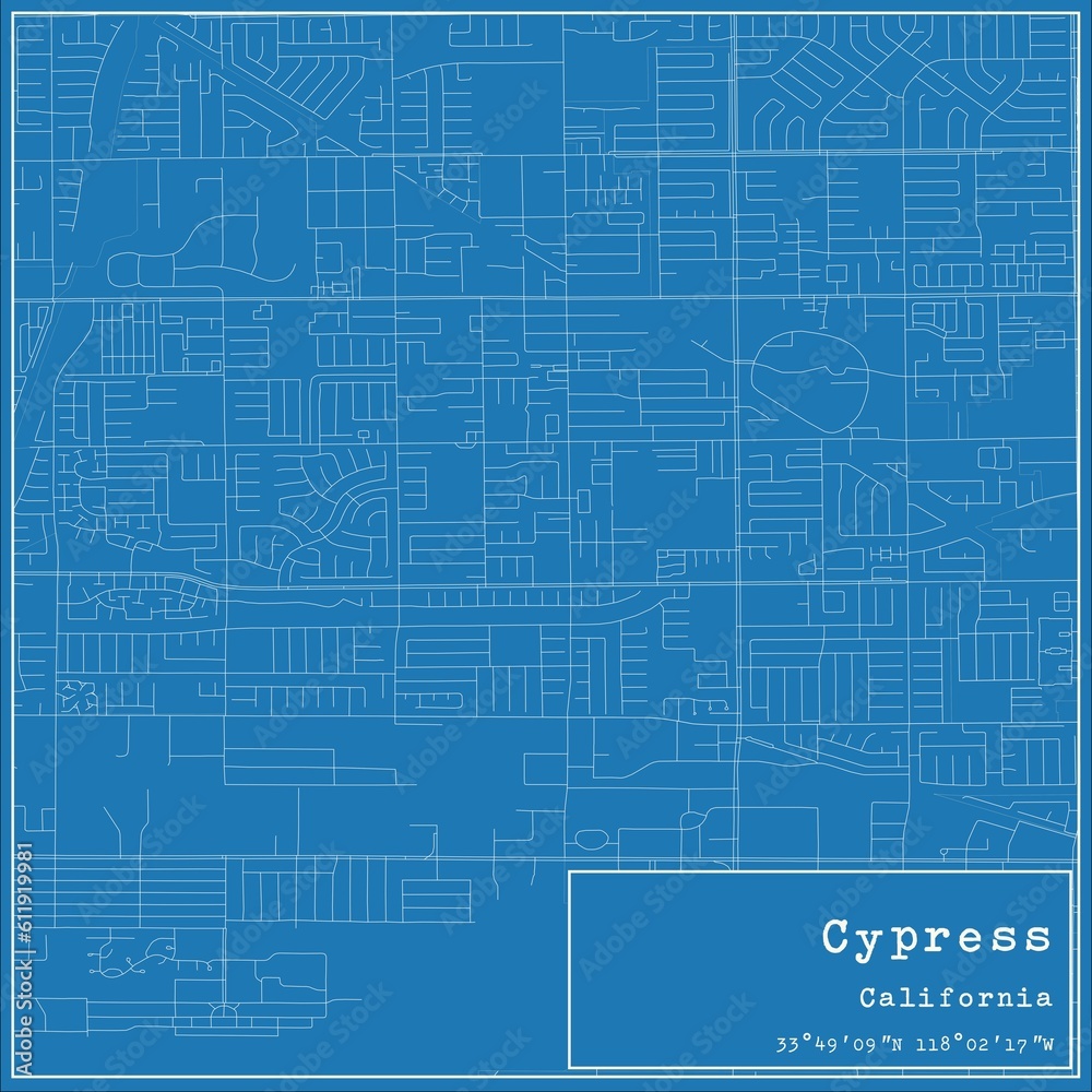 Blueprint US city map of Cypress, California. Blueprint US city map of Cypress, California.