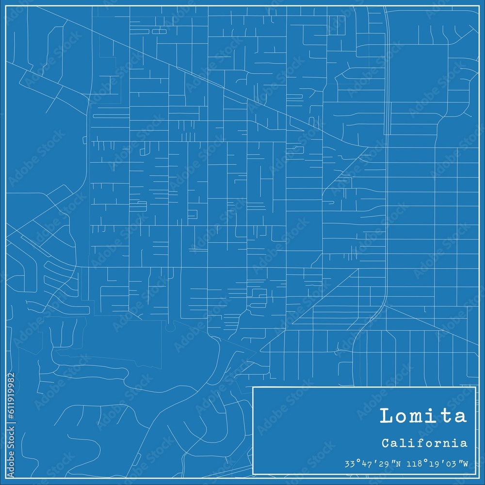 Blueprint US city map of Lomita, California.