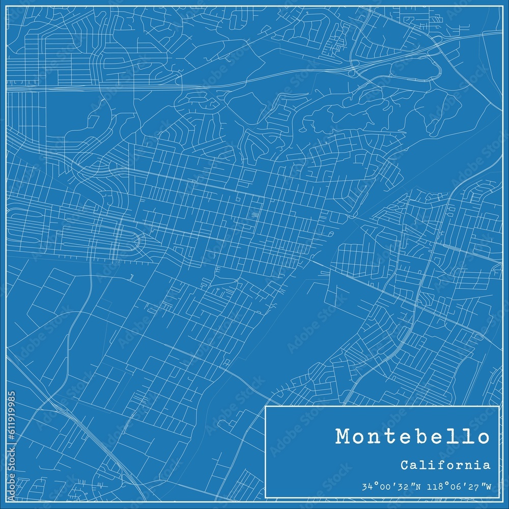 Blueprint US city map of Montebello, California.