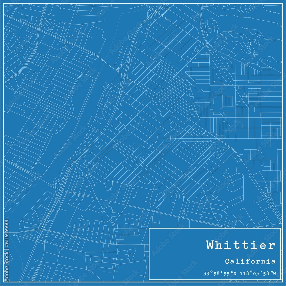 Obraz premium Blueprint US city map of Whittier, California.