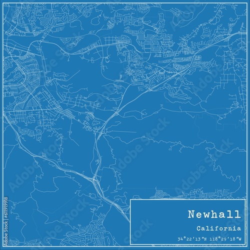 Blueprint US city map of Newhall, California.