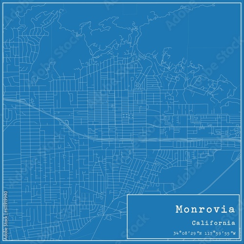 Blueprint US city map of Monrovia, California. photo