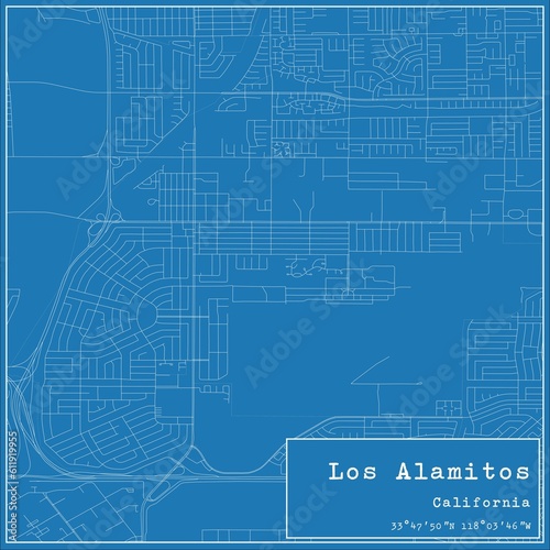 Blueprint US city map of Los Alamitos, California.