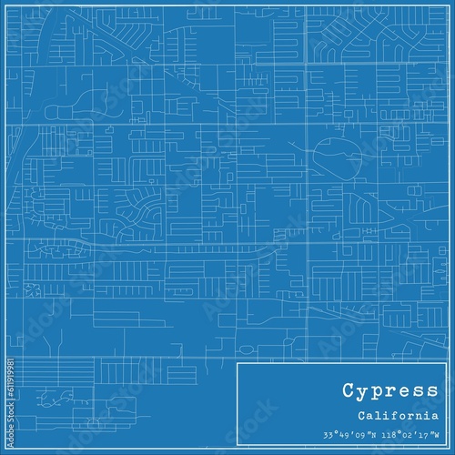 Blueprint US city map of Cypress, California.