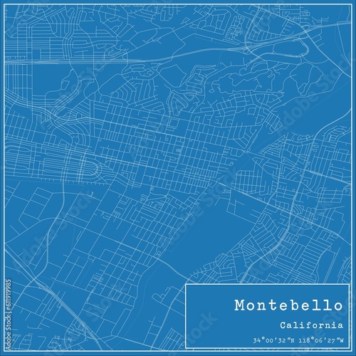 Blueprint US city map of Montebello, California. photo