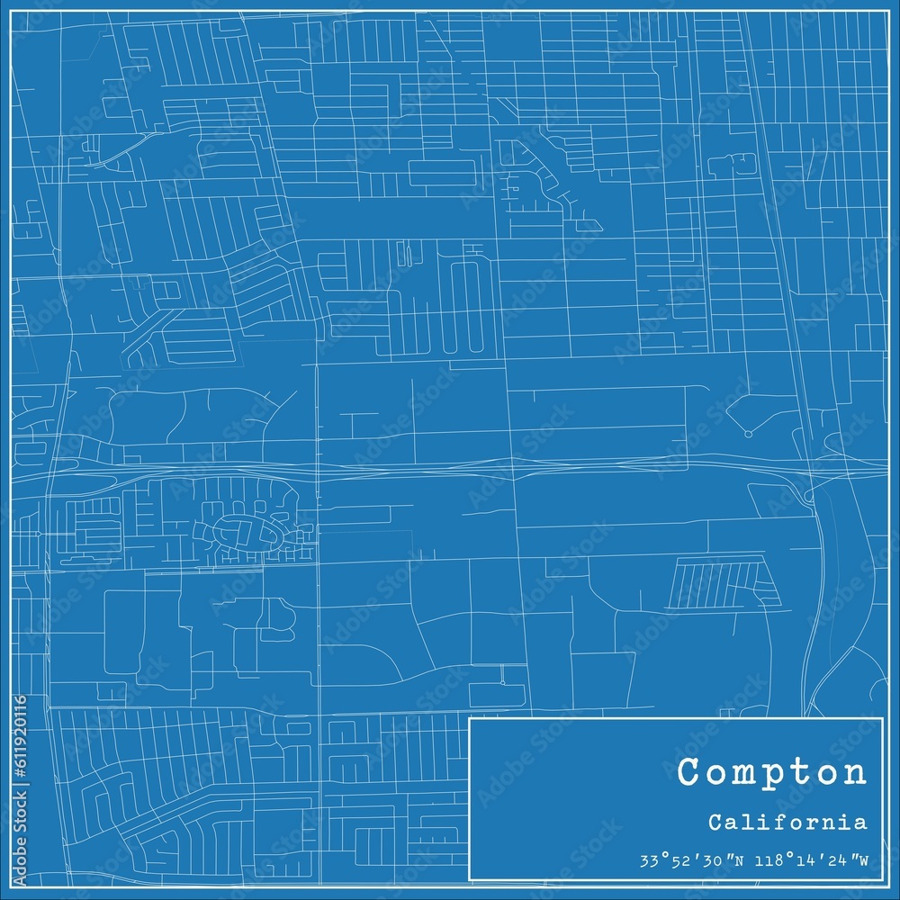Blueprint US city map of Compton, California.