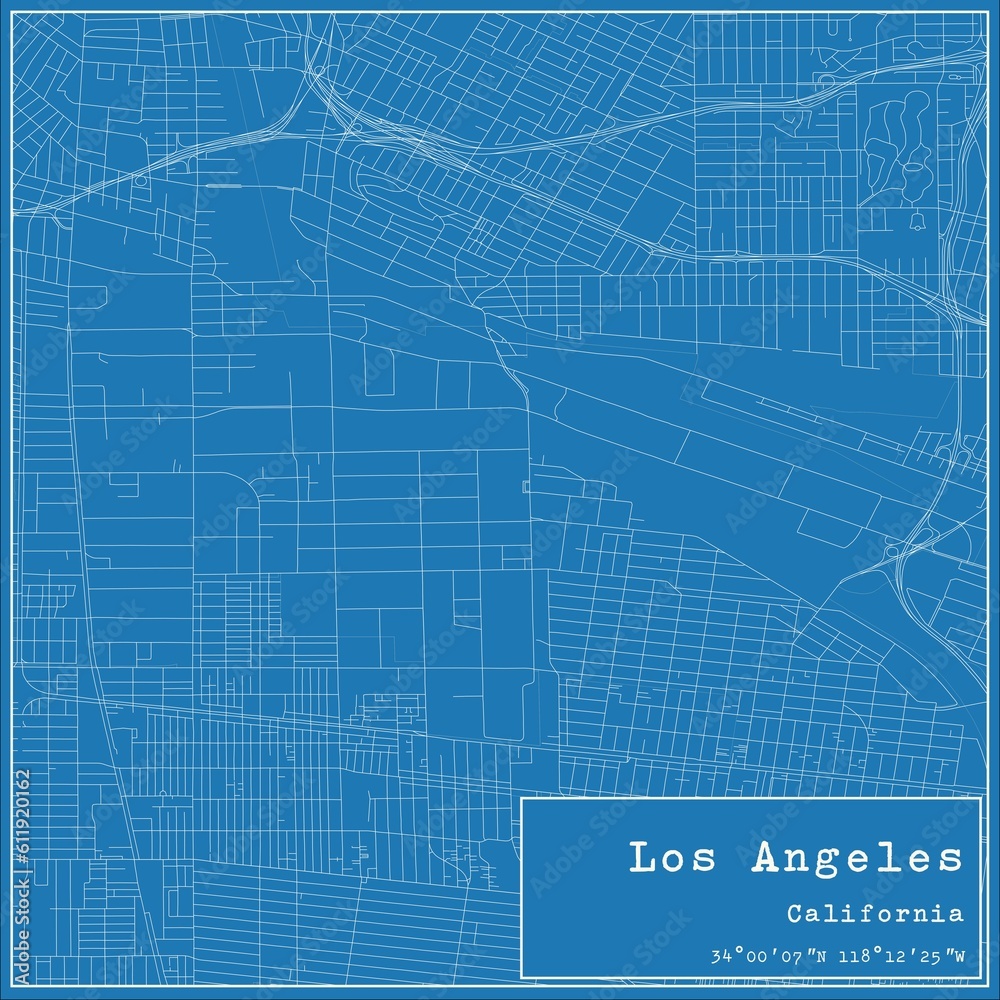 Blueprint US city map of Los Angeles, California. Blueprint US city map of Los Angeles, California.