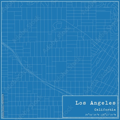 Blueprint US city map of Los Angeles, California. © Rezona