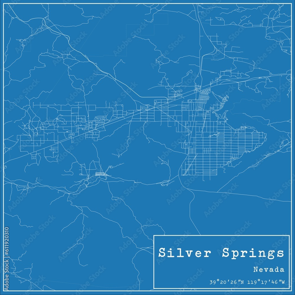 Blueprint US city map of Silver Springs, Nevada.