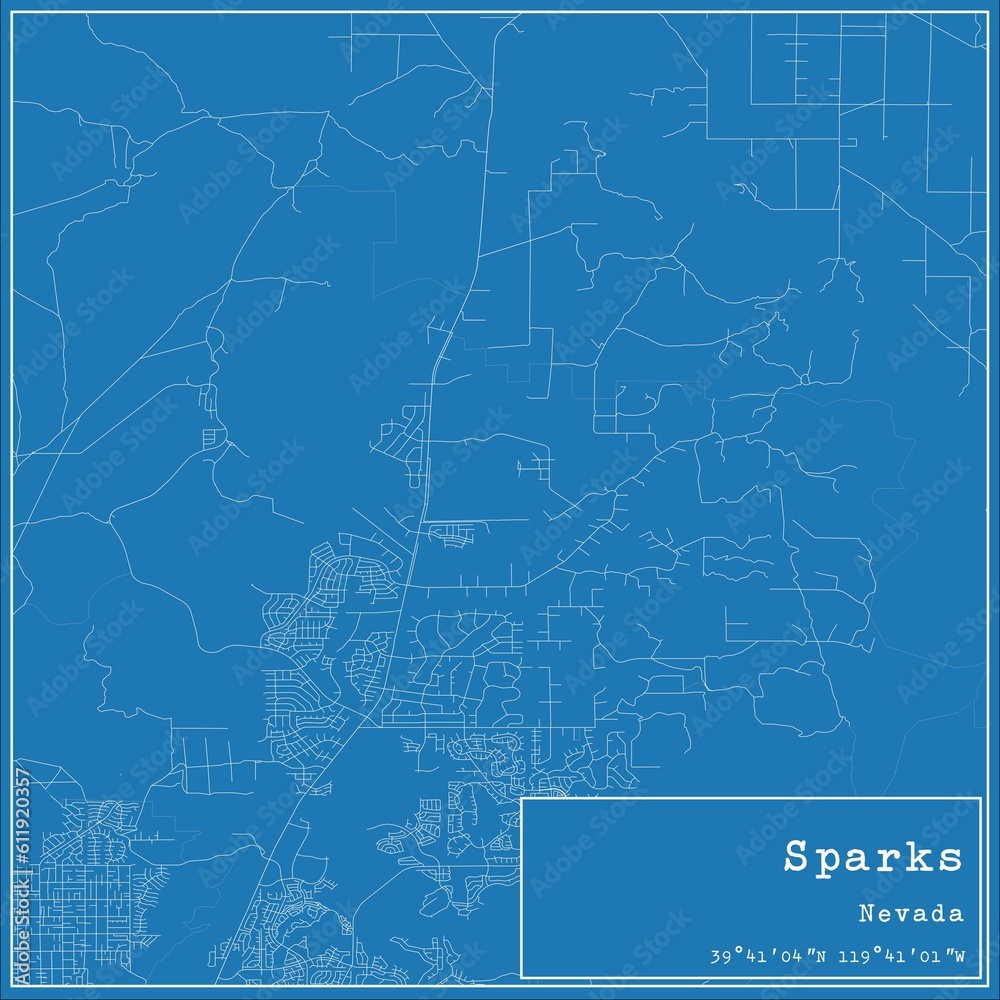 Blueprint US city map of Sparks, Nevada.
