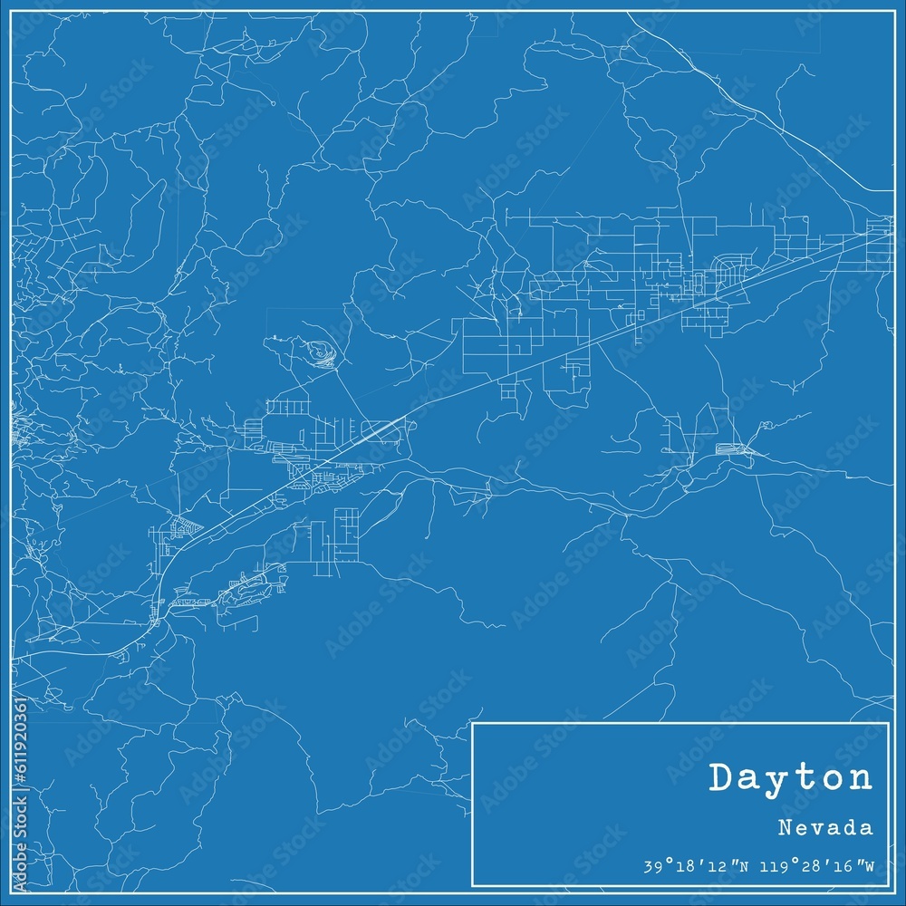 Blueprint US city map of Dayton, Nevada.