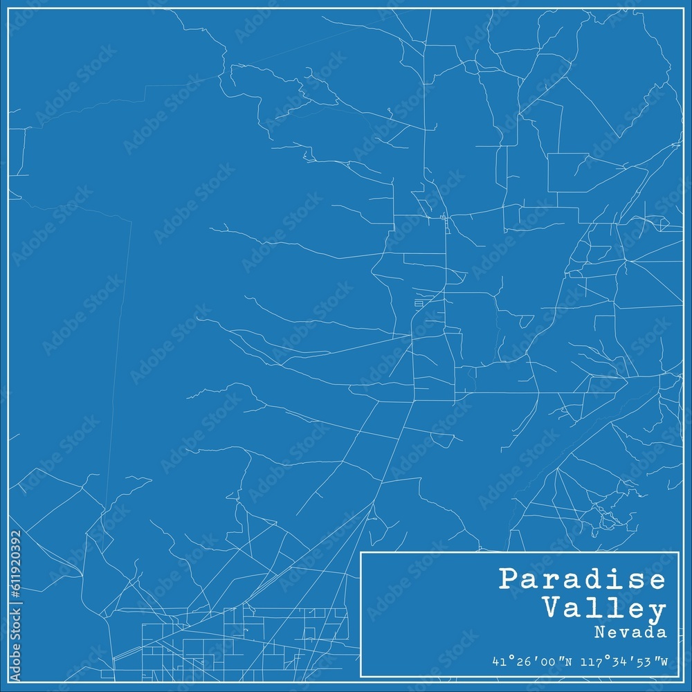 Blueprint US city map of Paradise Valley, Nevada.