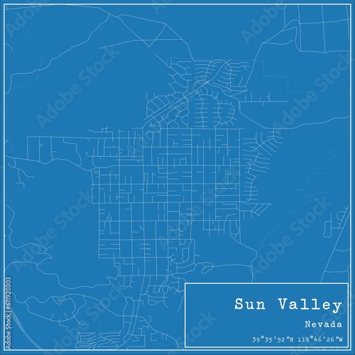 Blueprint US city map of Sun Valley, Nevada.