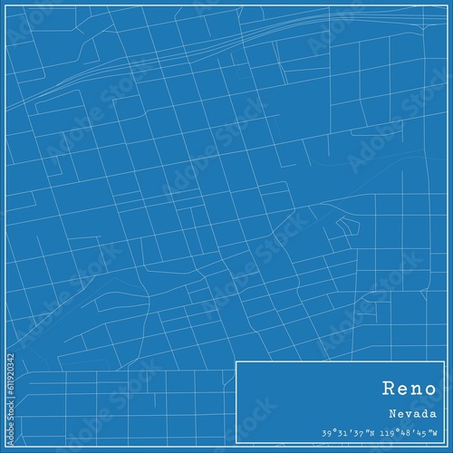 Blueprint US city map of Reno  Nevada.