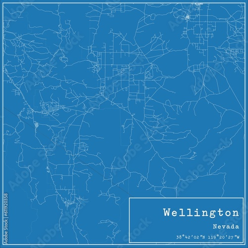 Blueprint US city map of Wellington, Nevada.