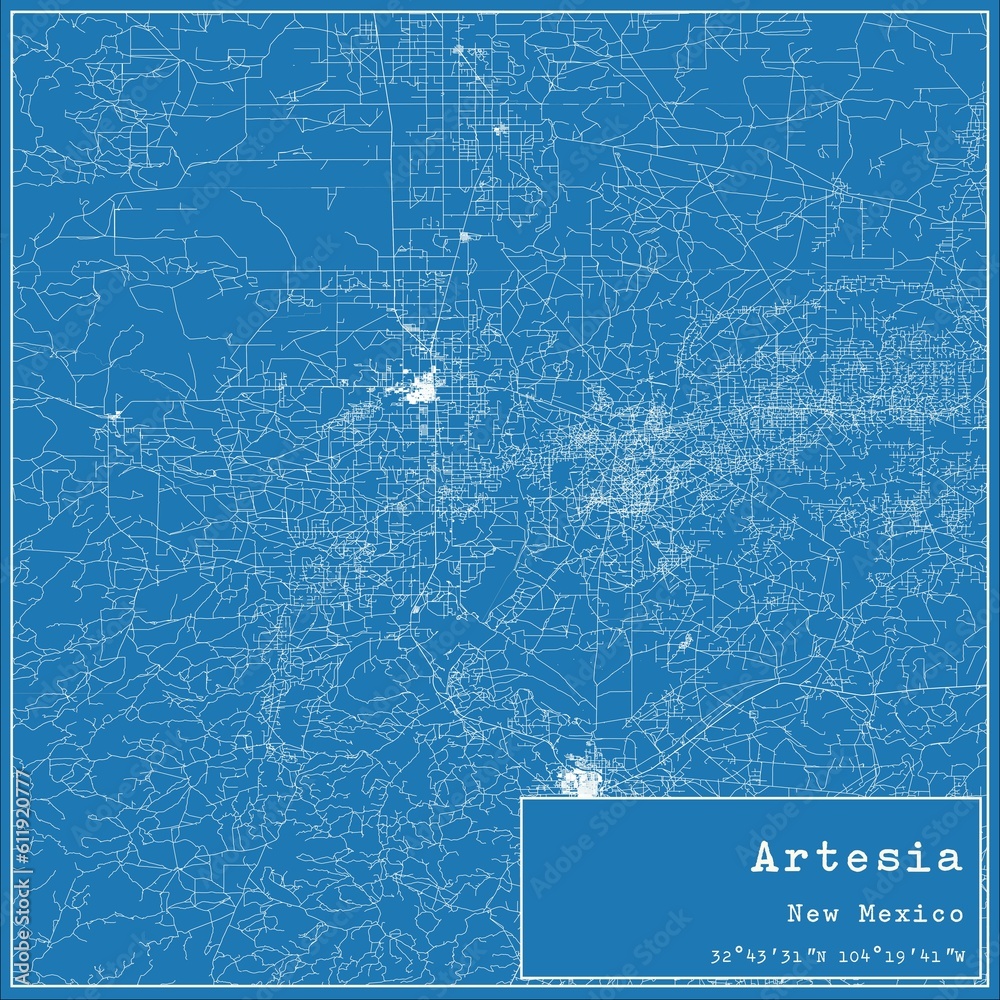 Blueprint US city map of Artesia, New Mexico.