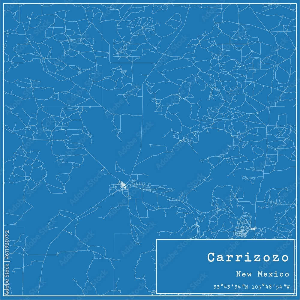 Blueprint US city map of Carrizozo, New Mexico.