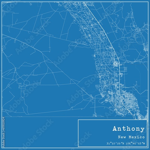 Fotografia Blueprint US city map of Anthony, New Mexico.