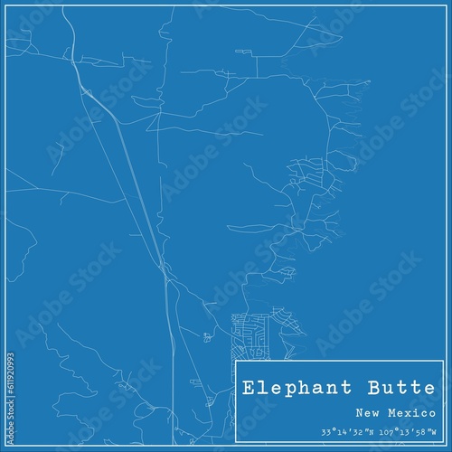 Blueprint US city map of Elephant Butte, New Mexico. photo