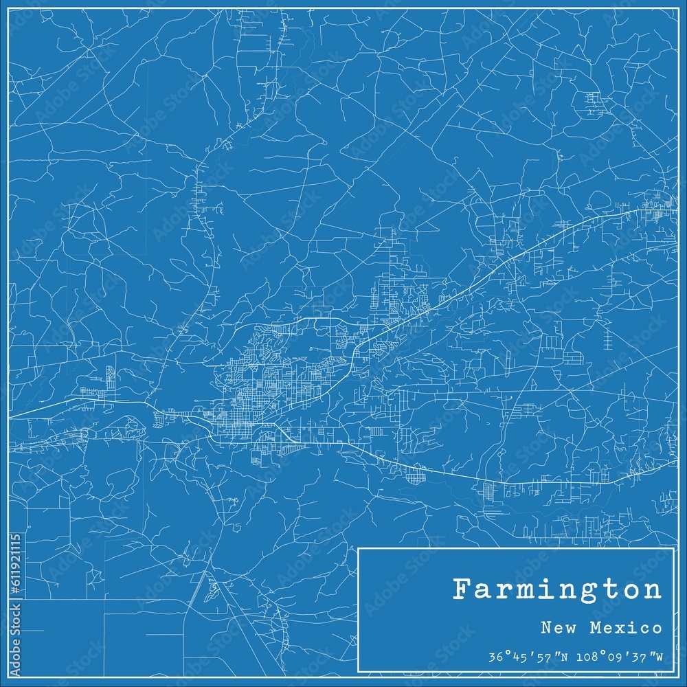 Blueprint US city map of Farmington, New Mexico.