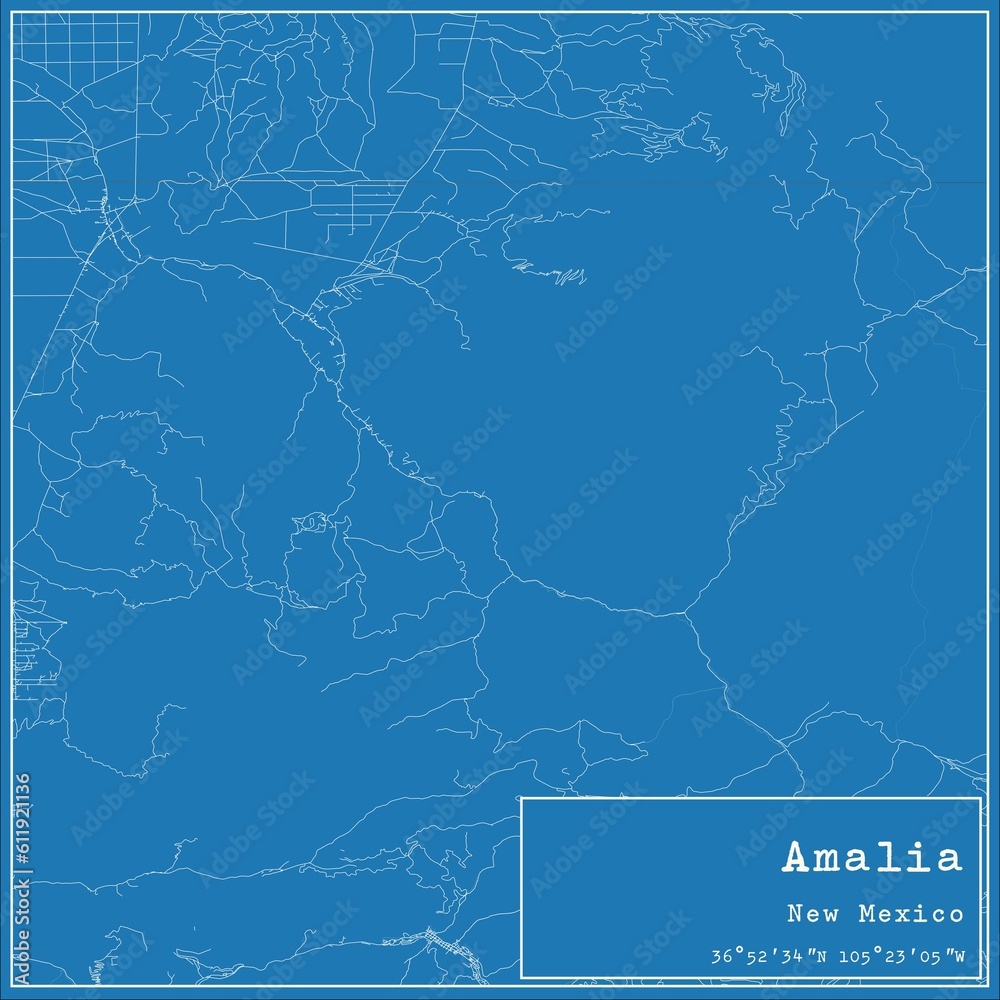 Blueprint US city map of Amalia, New Mexico.