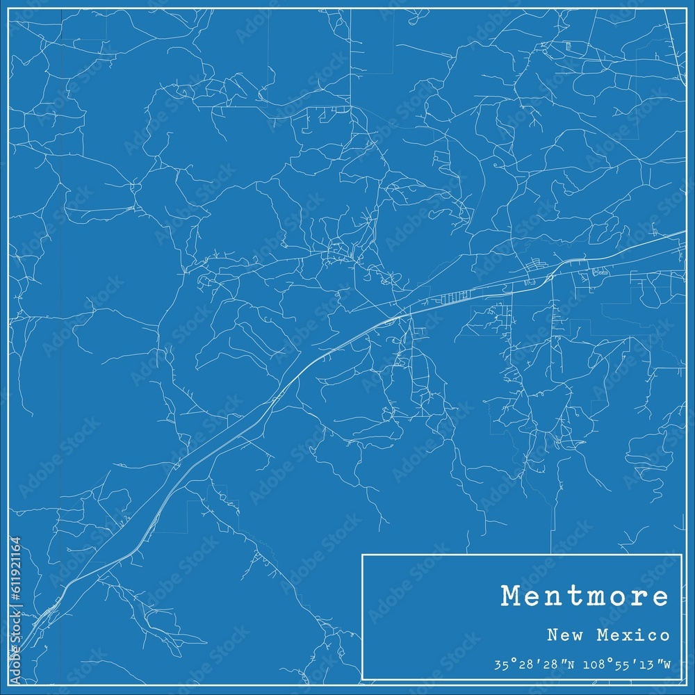 Blueprint US city map of Mentmore, New Mexico.