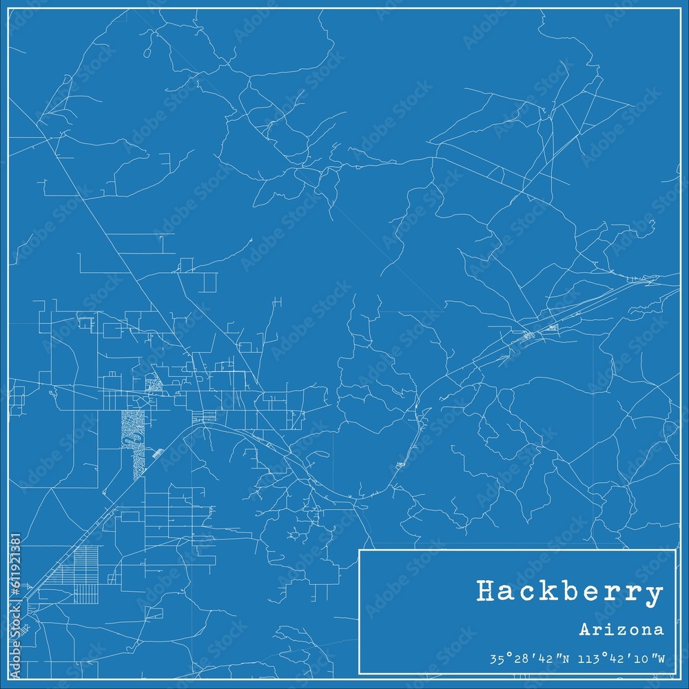 Blueprint US city map of Hackberry, Arizona.