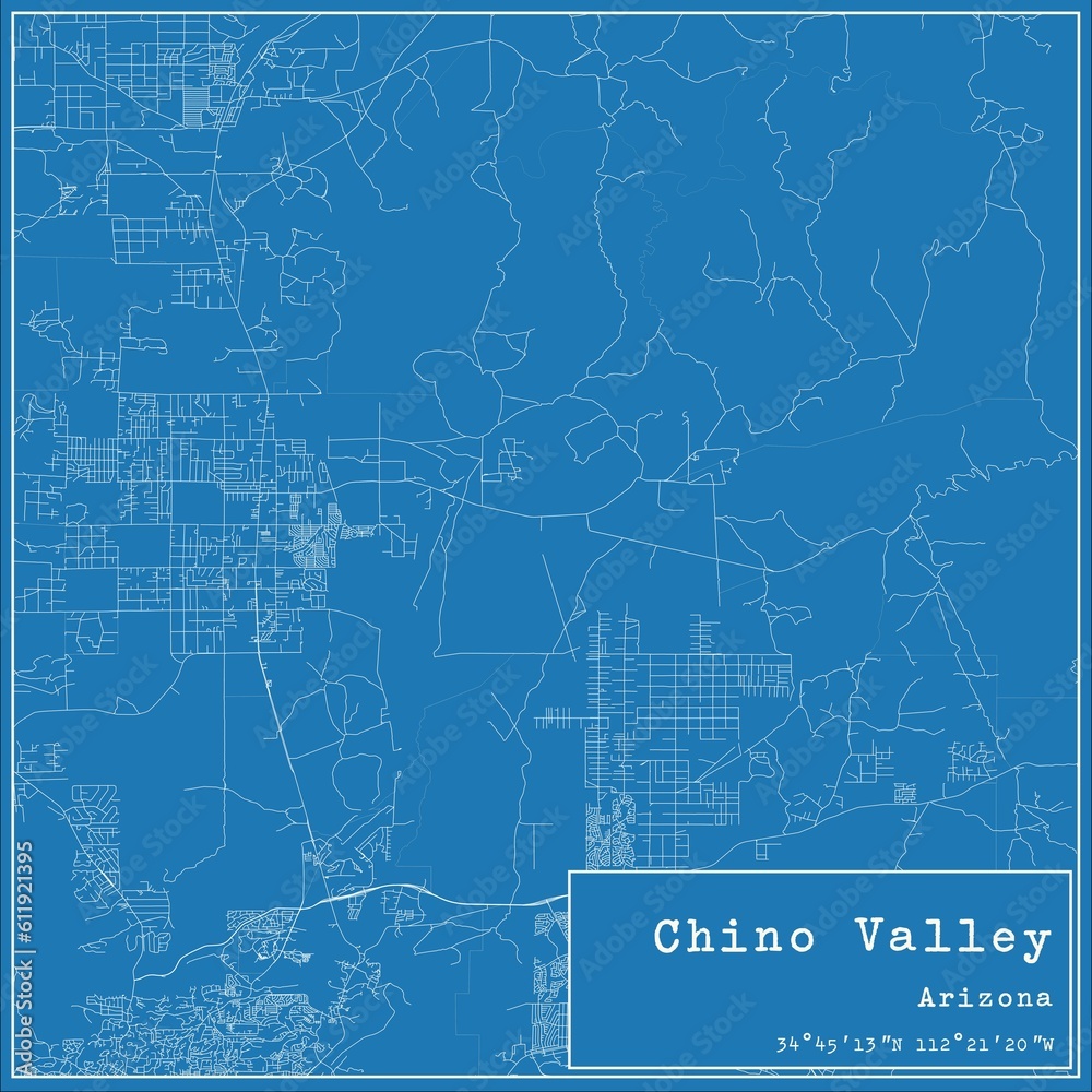 Blueprint US city map of Chino Valley, Arizona.