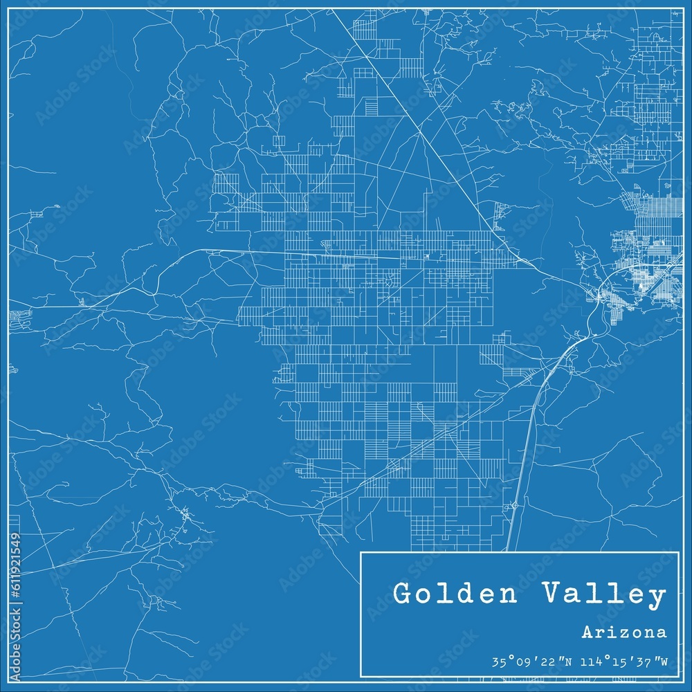 Blueprint US city map of Golden Valley, Arizona.