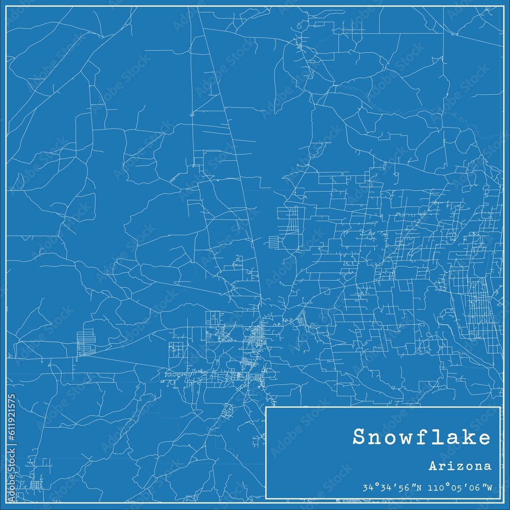 Blueprint US city map of Snowflake, Arizona.