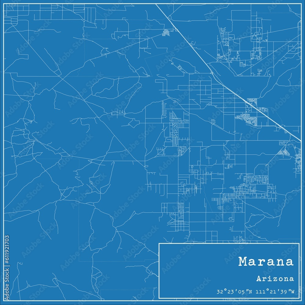 Blueprint US city map of Marana, Arizona.