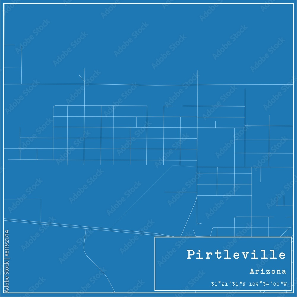 Blueprint US city map of Pirtleville, Arizona.