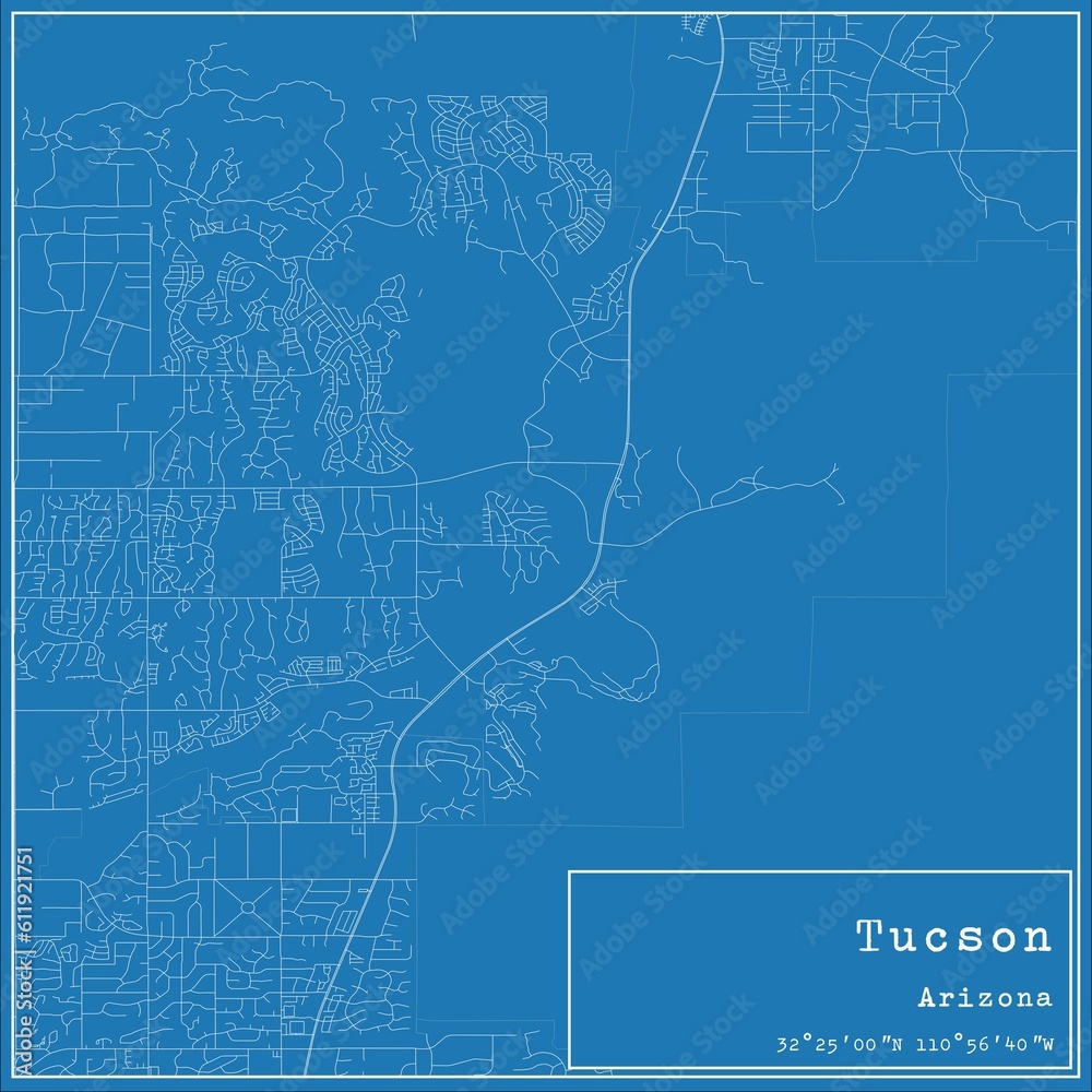 Obraz premium Blueprint US city map of Tucson, Arizona.