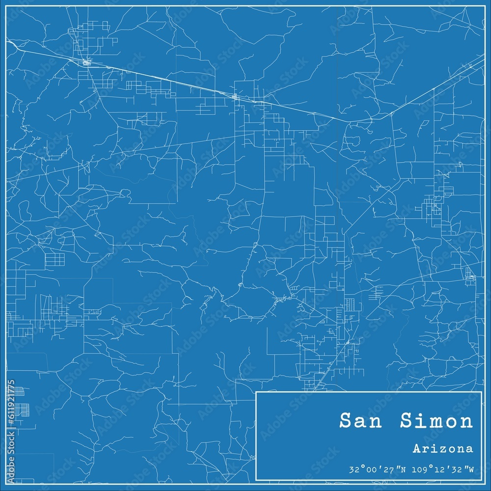 Blueprint US city map of San Simon, Arizona.