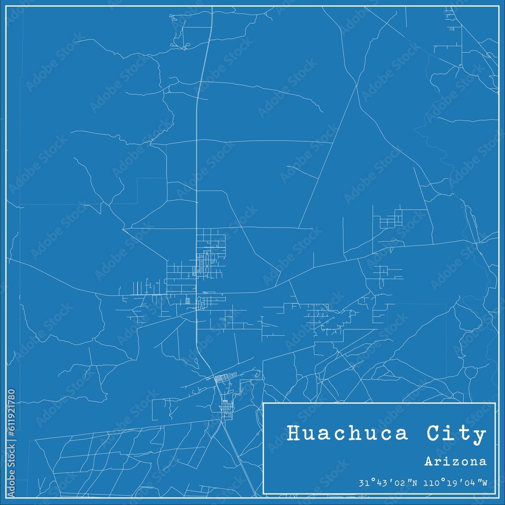 Blueprint US city map of Huachuca City, Arizona. Blueprint US city map of Huachuca City, Arizona.
