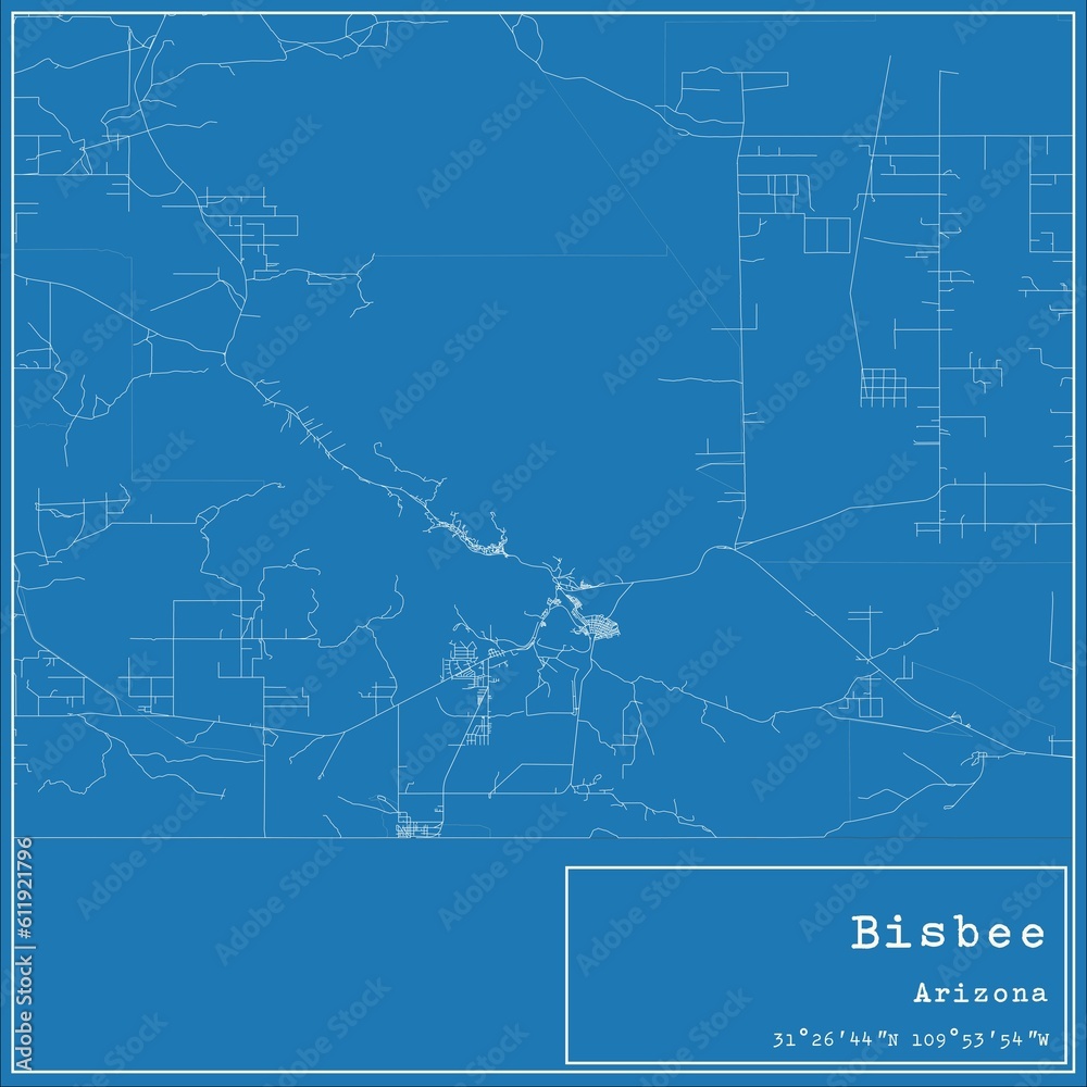 Blueprint US city map of Bisbee, Arizona. Blueprint US city map of Bisbee, Arizona.