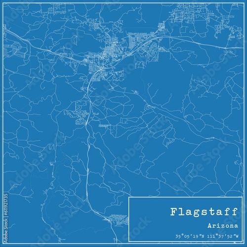 Blueprint US city map of Flagstaff, Arizona.