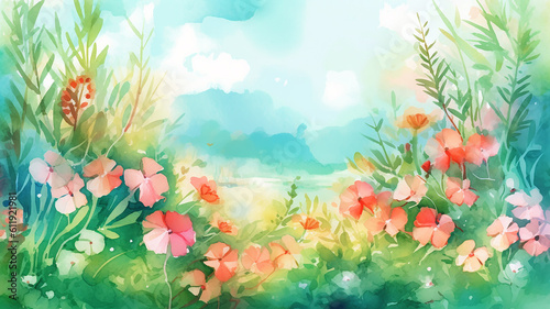 abstract summer watercolor background flowers landscape vacation. generative Ai