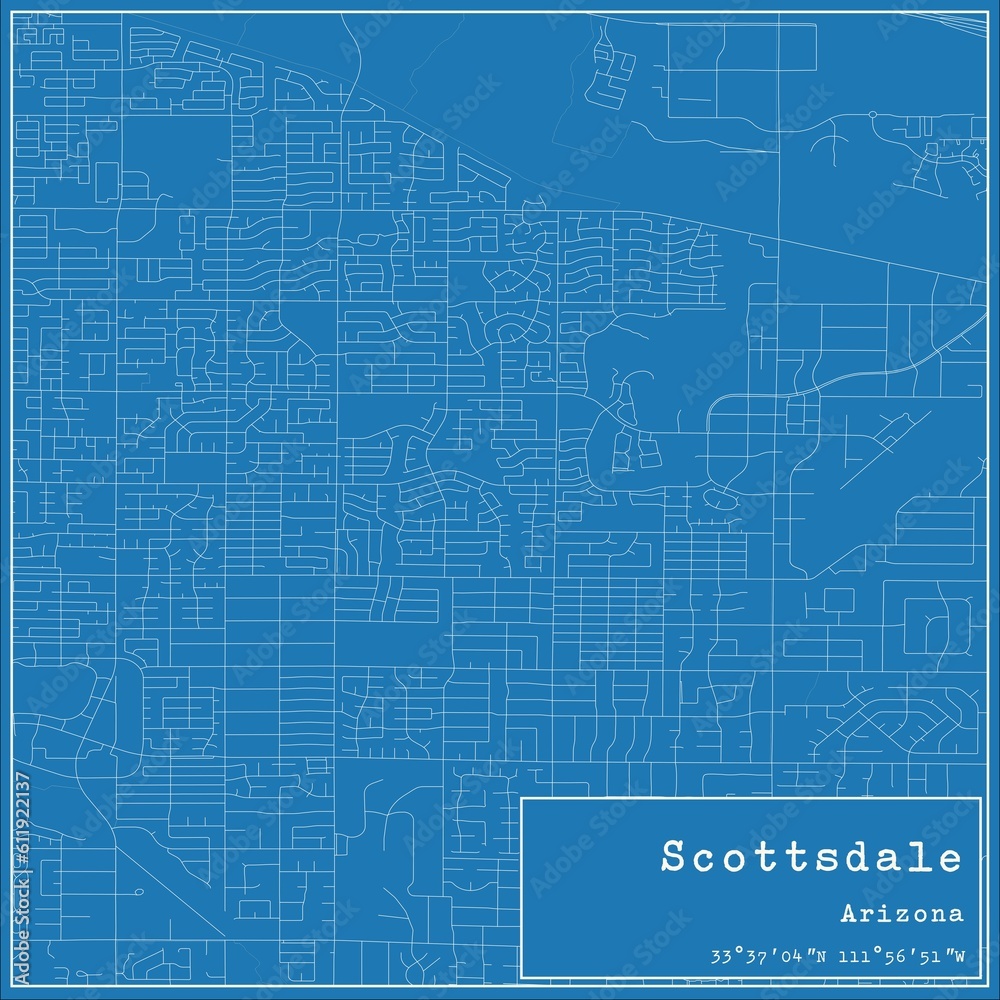 Blueprint US city map of Scottsdale, Arizona.