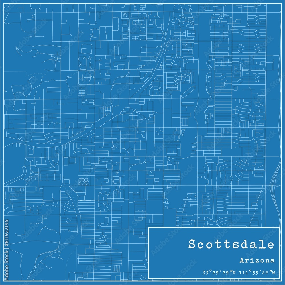 Blueprint US city map of Scottsdale, Arizona.