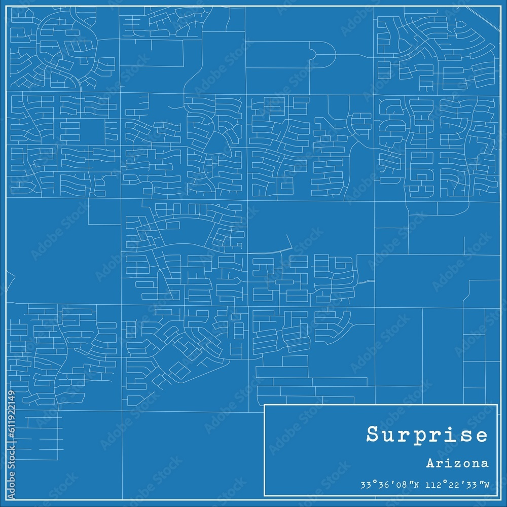 Blueprint US city map of Surprise, Arizona.