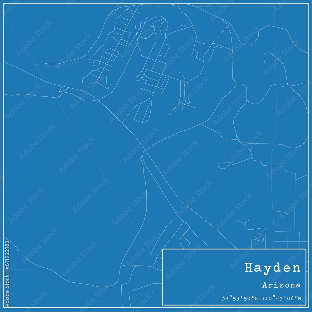 Blueprint US city map of Hayden, Arizona.