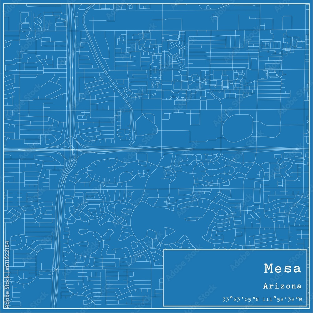 Blueprint US city map of Mesa, Arizona. Blueprint US city map of Mesa, Arizona.