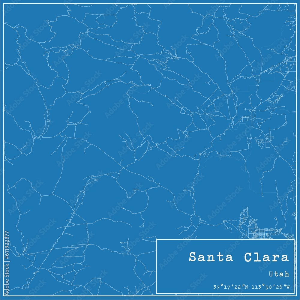 Blueprint US city map of Santa Clara, Utah.