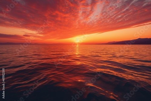 Vibrant Orange Sunset over Sea - AI Generated