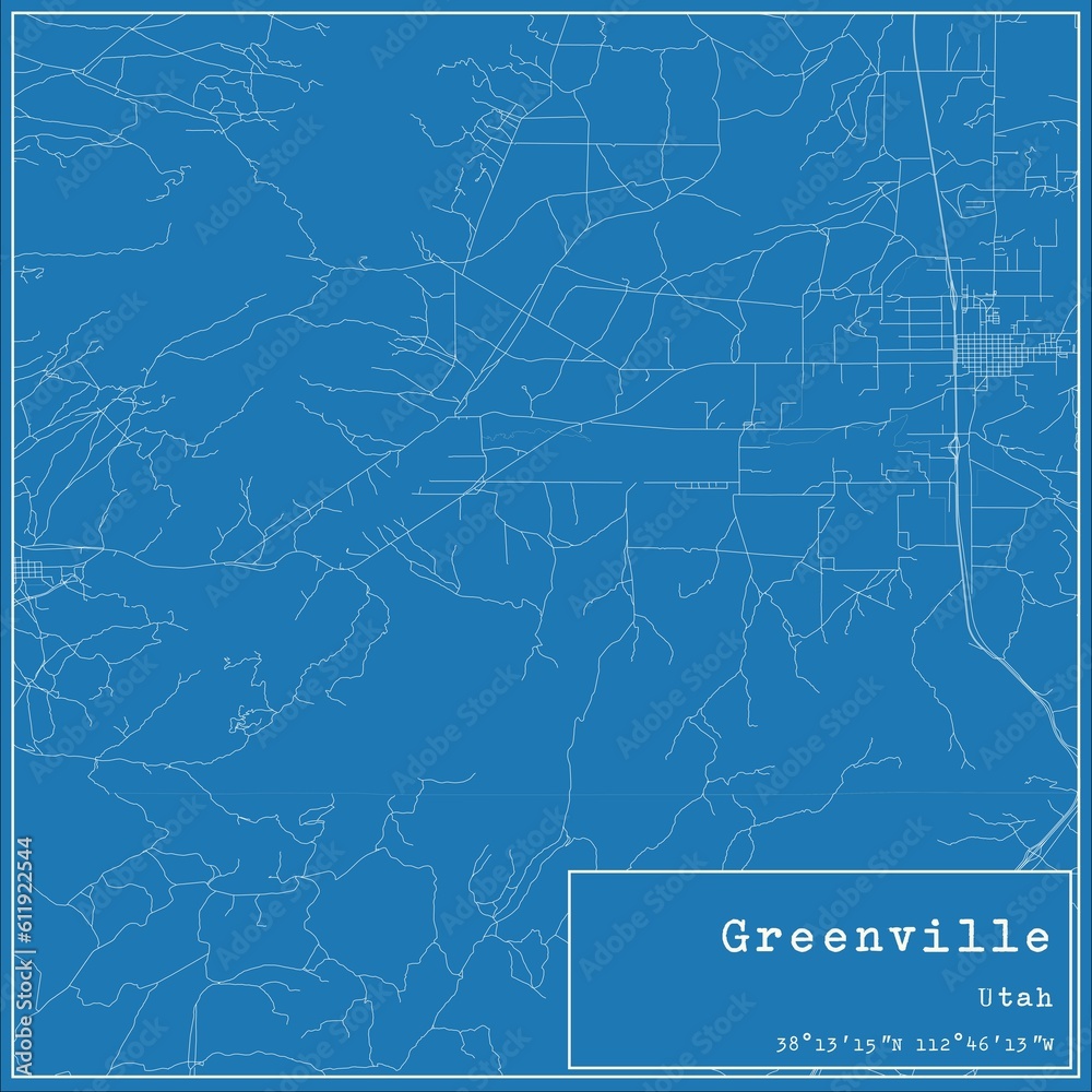 Blueprint US city map of Greenville, Utah.