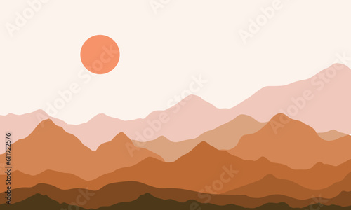 landscape background.wall art vector. Foliage line art drawing with abstract shape.Plant Art design for print, cover, wallpaper, Minimal and natural wall.	