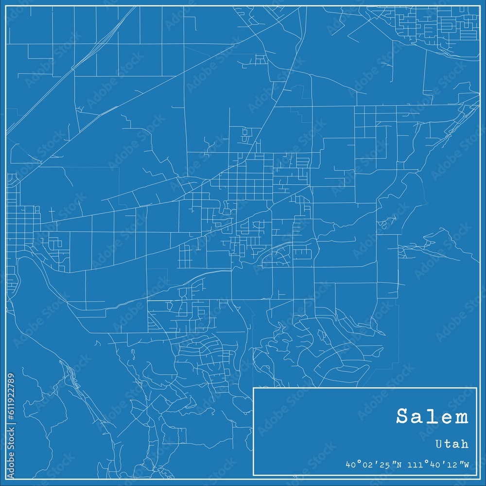 Blueprint US city map of Salem, Utah.